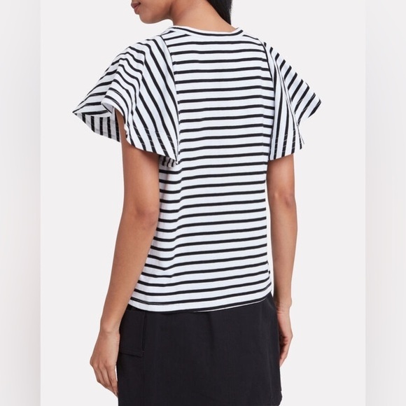 A.L.C. Sz XL Carrie Black White Stripes Flared Sleeve Top - Picture 3 of 9